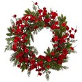 Nearly Natural 24 in. Plum Blossom Pine Wreath 4551